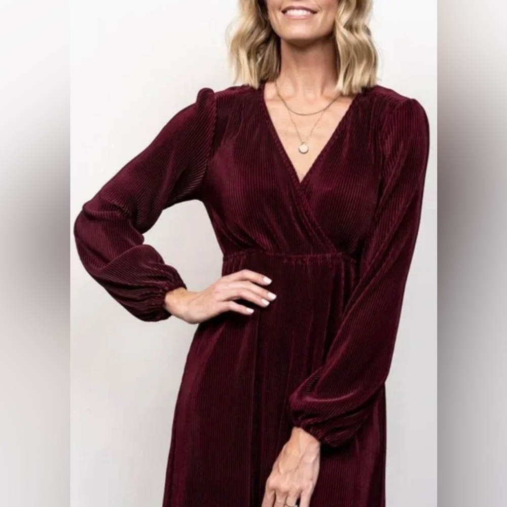 Baltic Born Burgundy Long Sleeve V-Neck Wrap Maxi Dress Size M